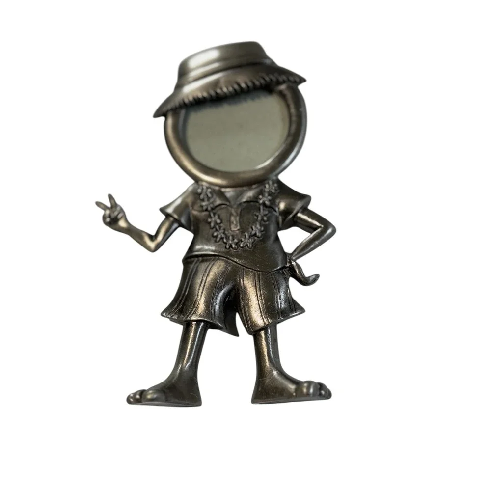 Tropical Hawaiian Figurine Photo Frame Set of 3 Silver Pewter‎ Tone Beach Hula